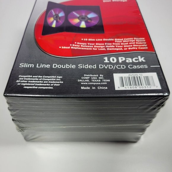 CompUSA 10-Pack Black 7mm Slim Double Sided CD DVD Movie Game Media Storage Case - Picture 2 of 5